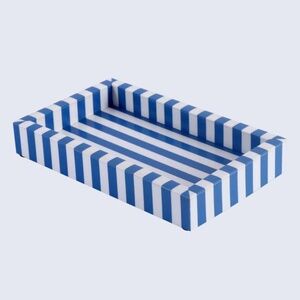 Handicrafts Home Blue & White Stripe Resin 10" x 6" Tray, NWT